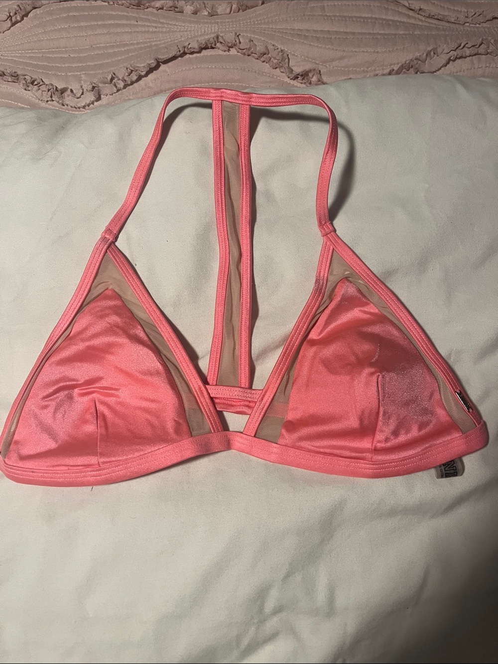 PINK Victoria's Secret Coral Pink Strappy Triangle Bralette